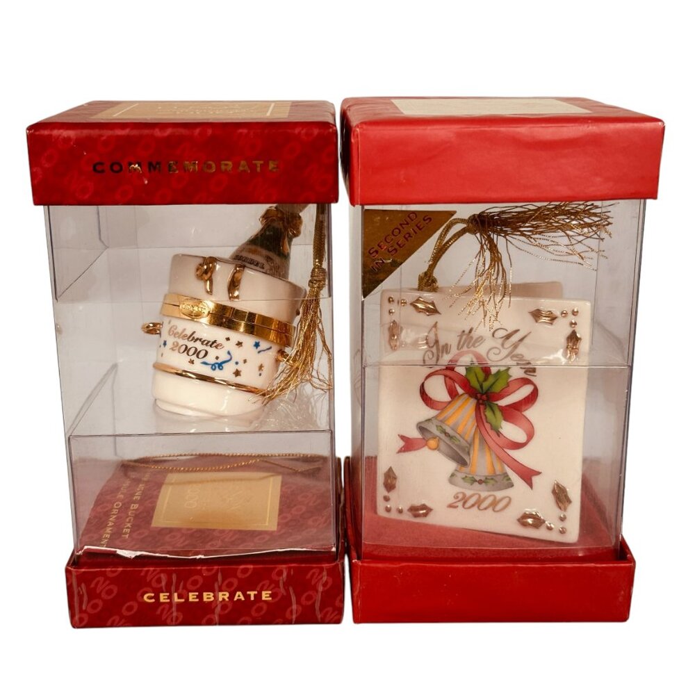 Lenox Ring in the Year Commemorate Celebrate Champagne 2000 Christmas Ornaments